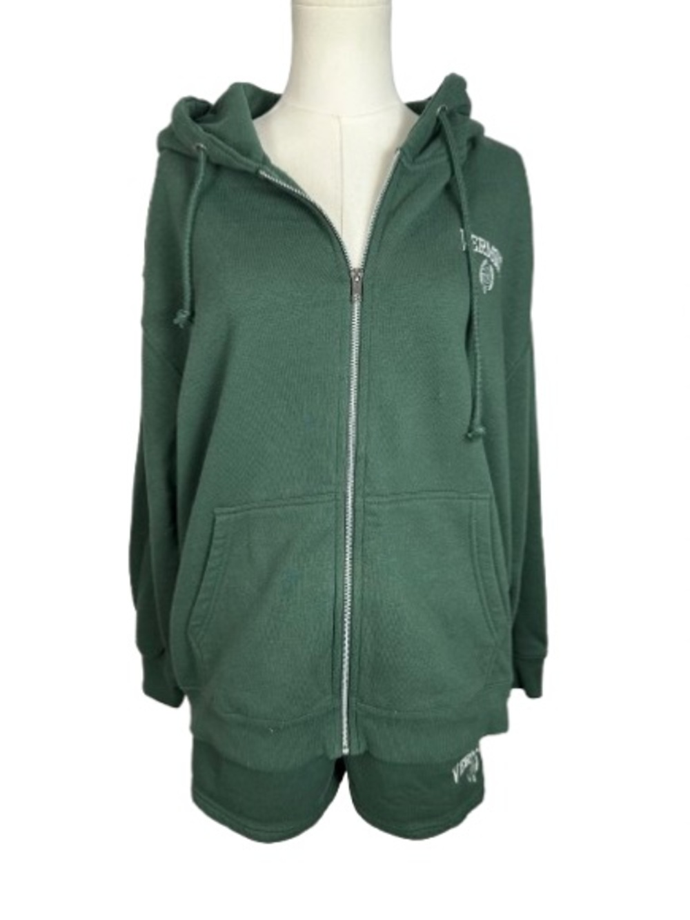 Forest Green Full-Zip Hooded Vermont Sweatshirt and Shorts Set Size L